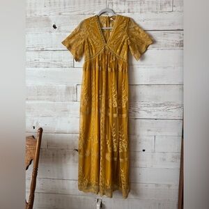 Mustard Yellow Embroidered Maxi Dress